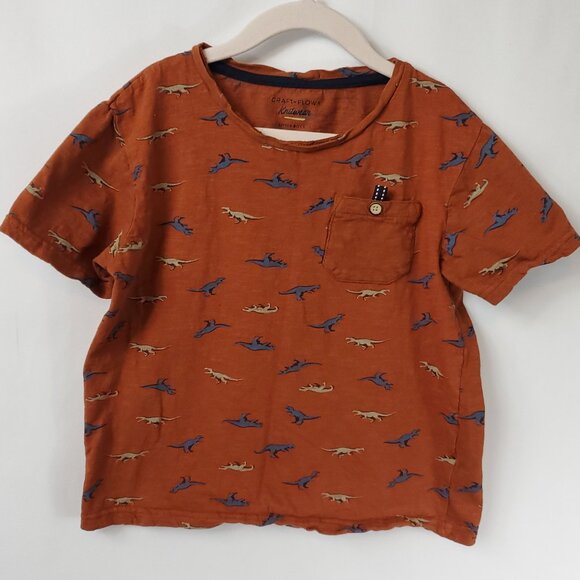 Craft & Flow Knitwear Little Boys Brown/Orange Taft Dino Crew Short Slv Tee Sz 6 - Picture 1 of 9